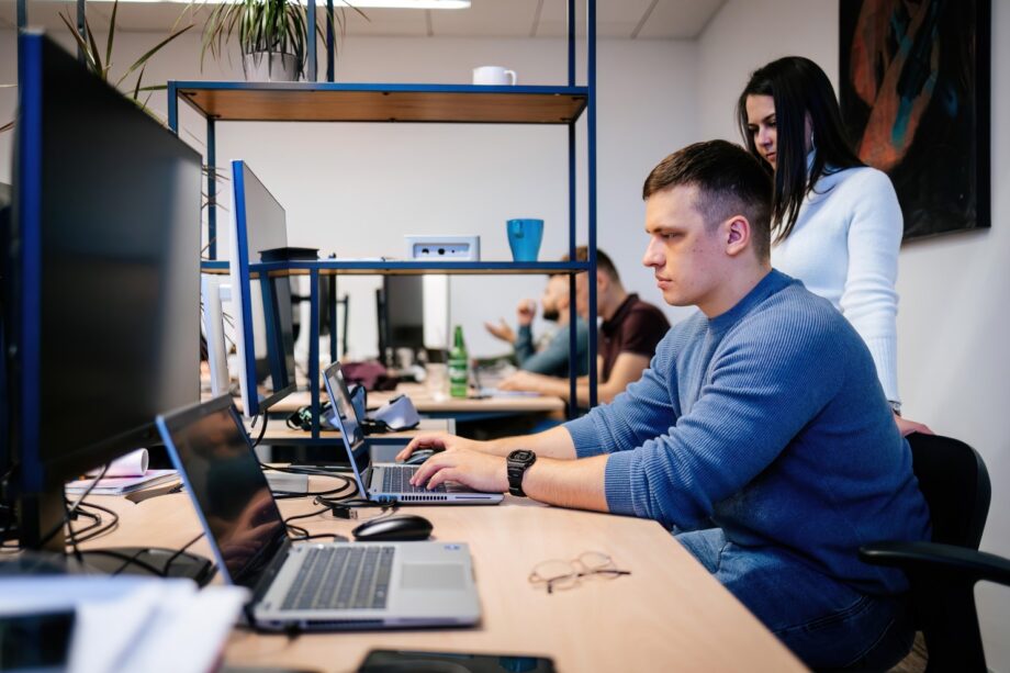 Devops team working in an office