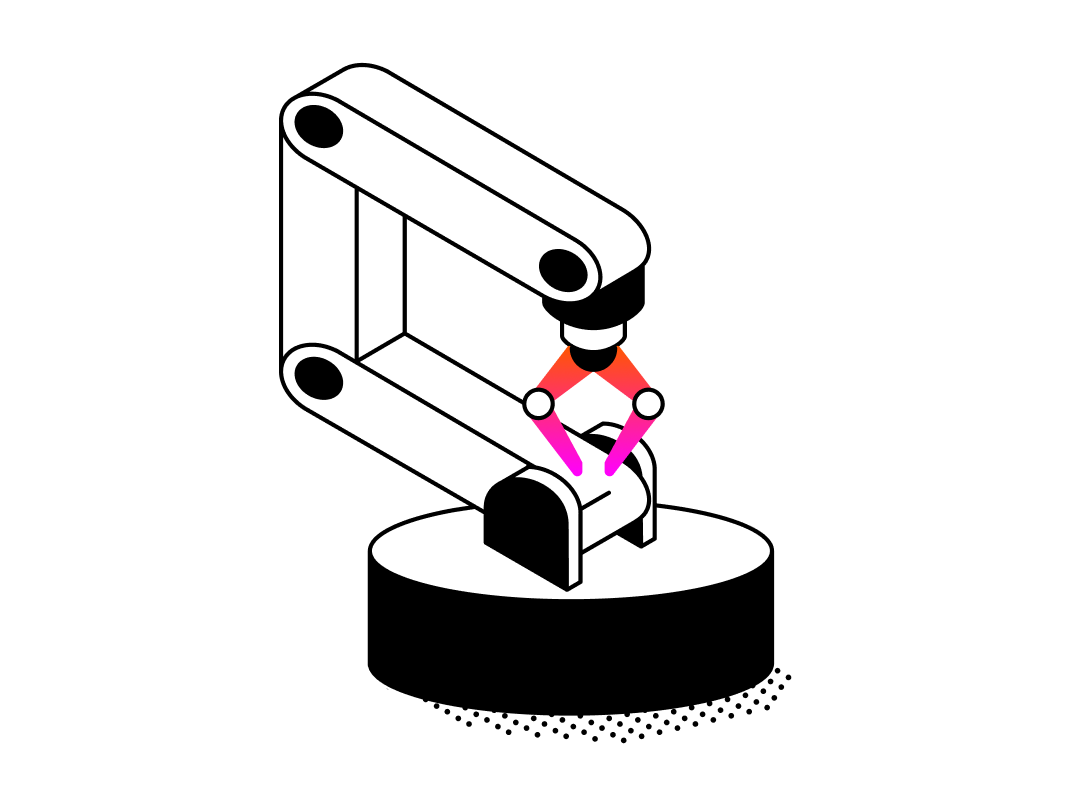 a graphic that represents a robotic arm that's an embedded hardware for industrial needs