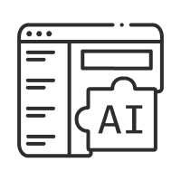 AI-powered website icon showing a browser window with a puzzle piece labeled