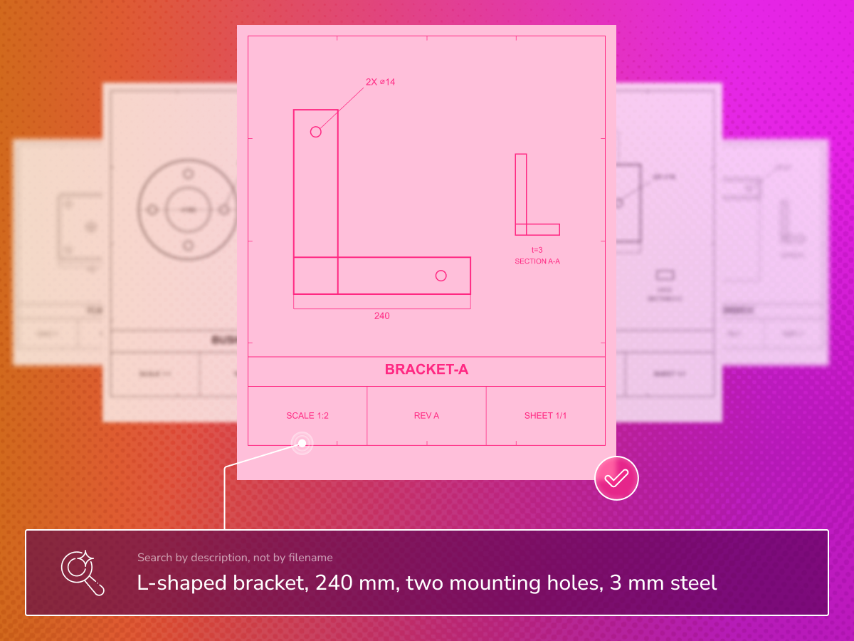 AI highlighting objects, dimensions and spatial relationships on a technical drawing, the way an engineer would read it