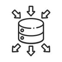 Icon representing a central database distributing data to connected systems
