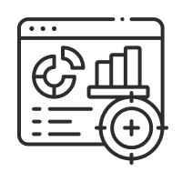 Icon representing analytics dashboard with performance metrics and a target