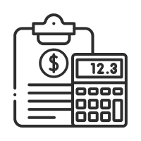 Icon representing fast and accurate cost estimation with a calculator and pricing document